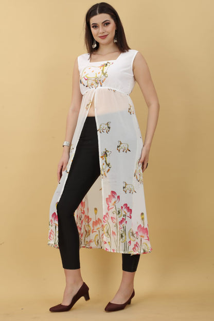 White kurti printed