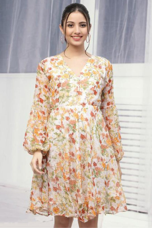 Light Orange Georgette Floral printed western