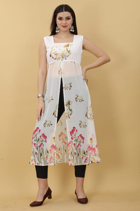 White kurti printed