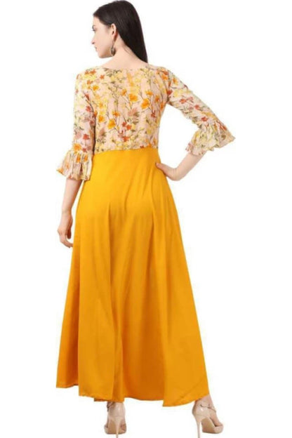 Yellow Georgette Floral printed long dress