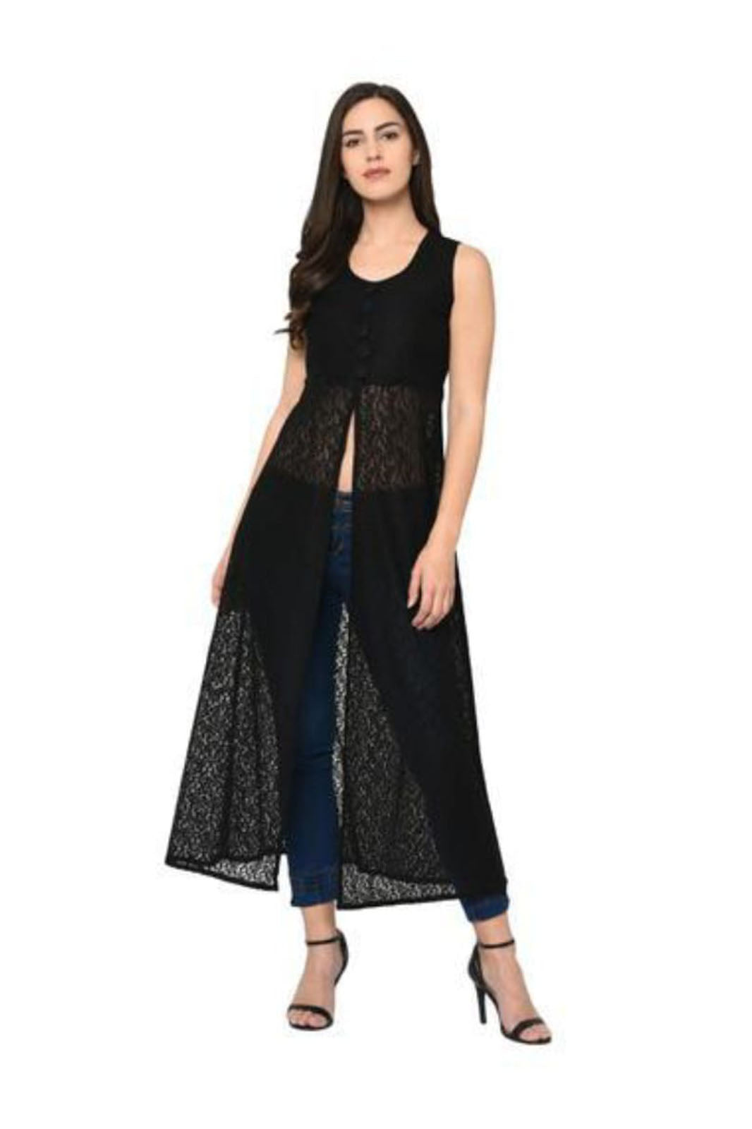 Black Net Calf-length kurti