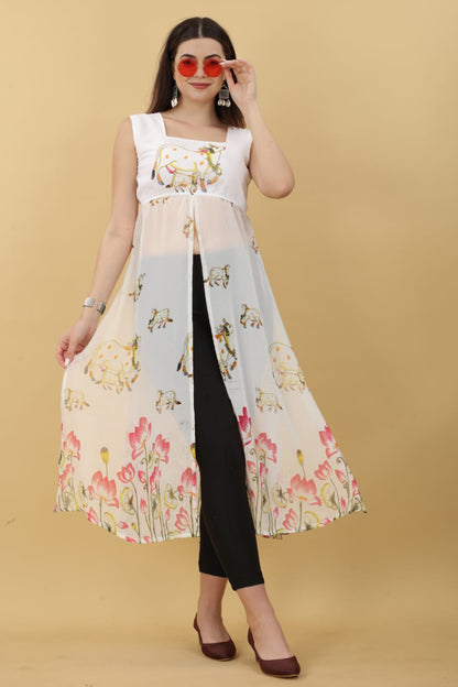 White kurti printed