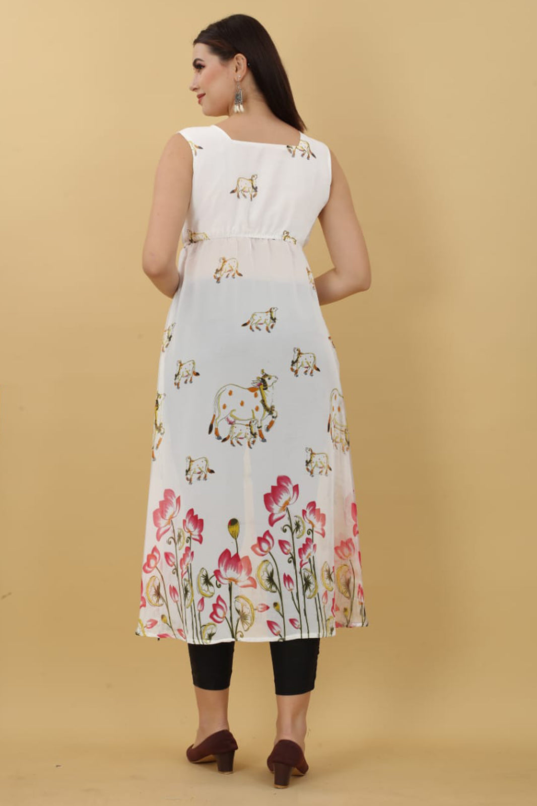 White kurti printed