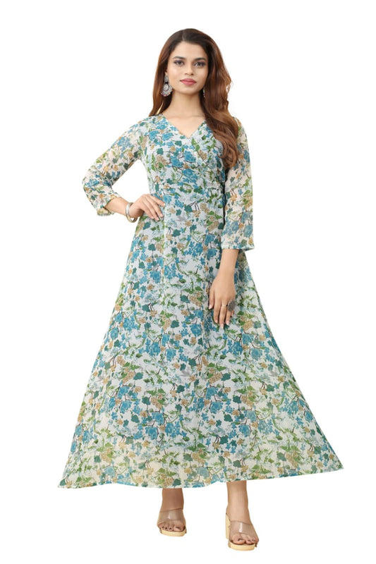 Light Sky Georgette Floral printed flared gown