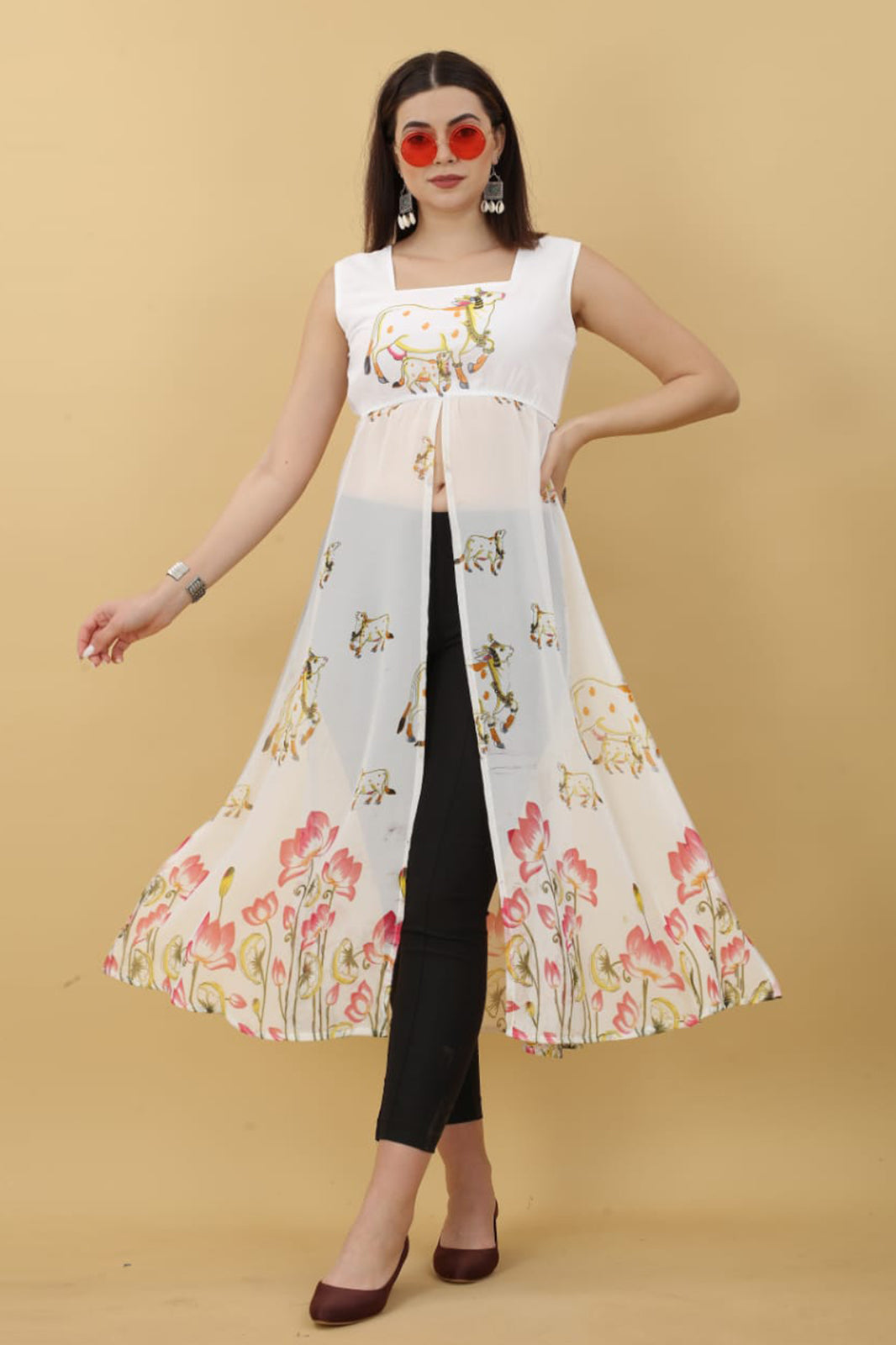 White kurti printed