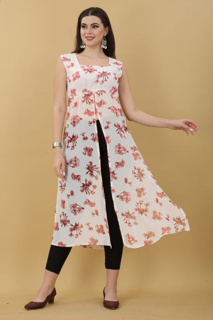 White Georgette Floral Printed Kurti