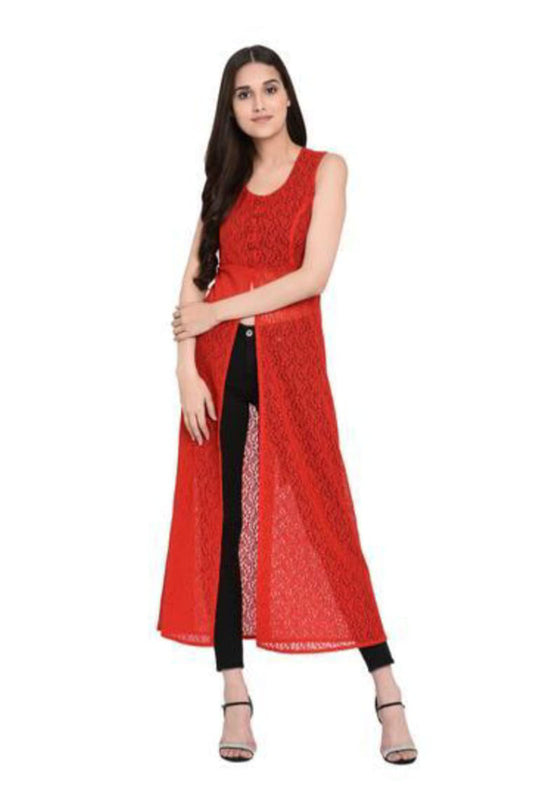 Red Net Calf-length kurti