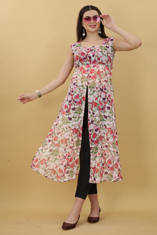 Light Pink Georgette Printed Kurti