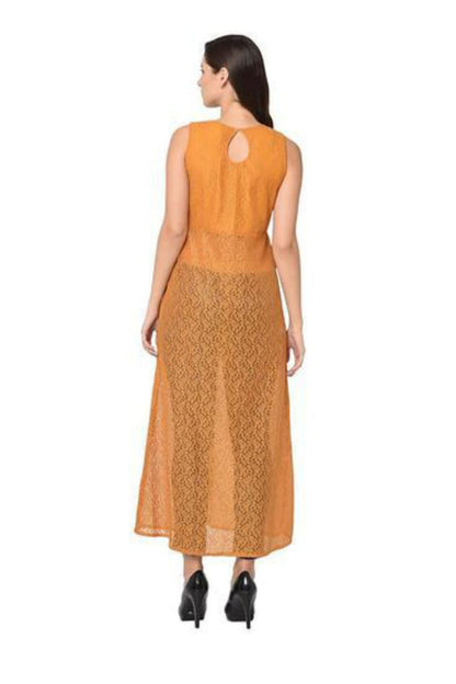 Methi Yellow Net Calf-length kurti