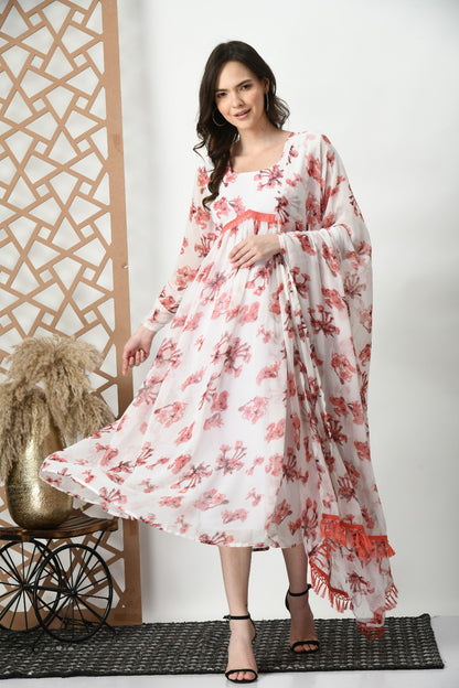 White Georgette printed kurti