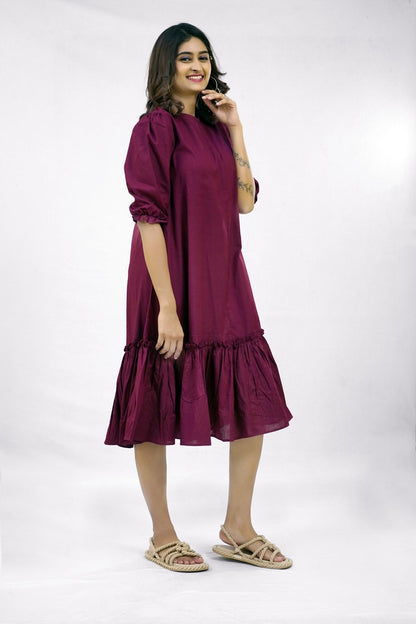 Wine Women Solid Pure Cotton Flared Kurta