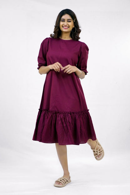 Wine Women Solid Pure Cotton Flared Kurta