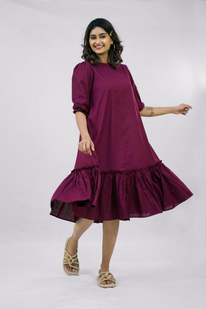 Wine Women Solid Pure Cotton Flared Kurta