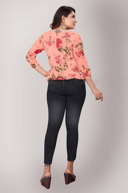 Beautiful Peach color Floral design Pretty top