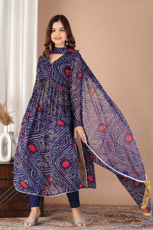 Traditional Bandhani Print Georgette Anarkali kurti set