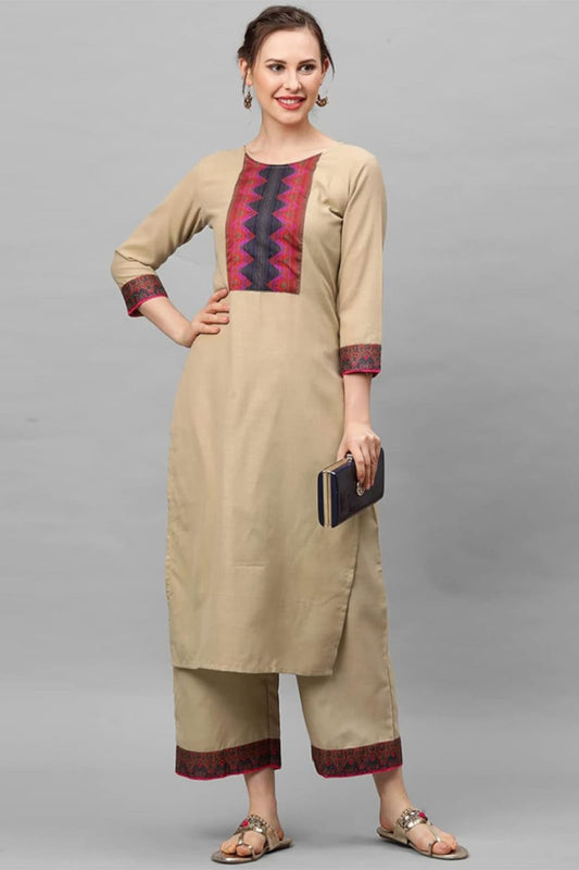 Cream Cotton Solid Straight Kurta Pant