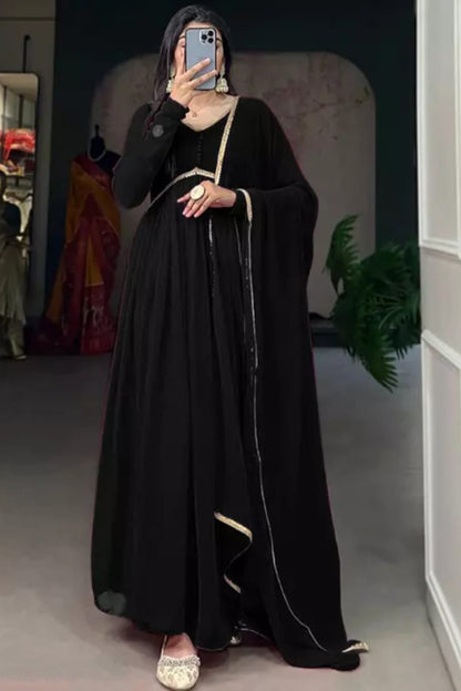 Women Black Georgette Anarkali set with Dupatta