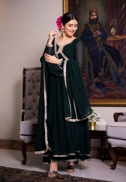 Women Bold Black Anarkali Kurta Pant Dupatta Set