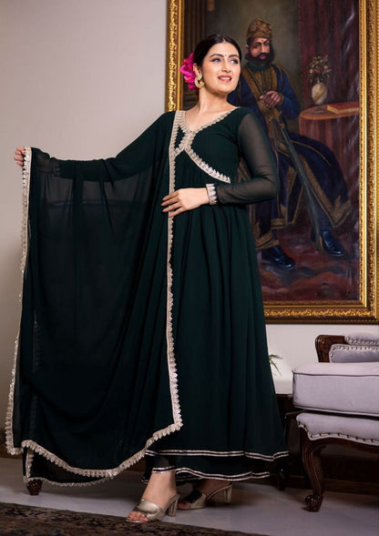 Women Bold Black Anarkali Kurta Pant Dupatta Set