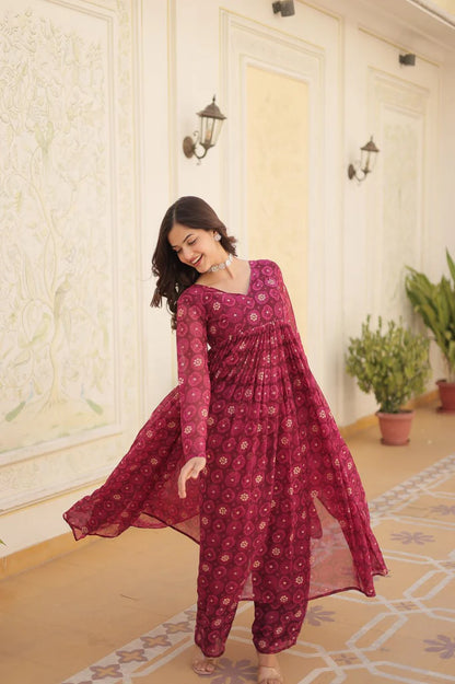 Readymade Rani Foil Print Flared Kurta Set